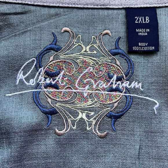 Robert Graham Blue & Black Check Button-Down Shirt Men’s 2XLB Flip Cuff Designer - Picture 6 of 16